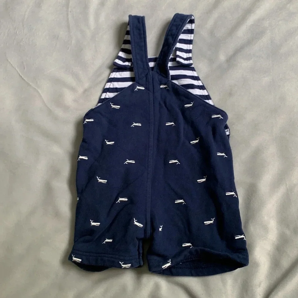 Le Top whale embroidered romper overalls cotton navy blue size 24 months